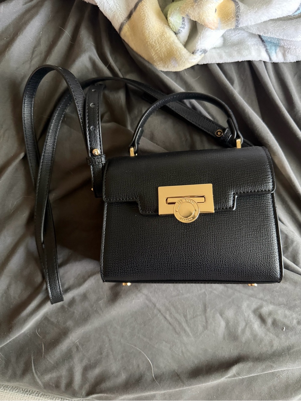 Ted Baker London Black Leather Top-Handle Crossbody with Gold Hardware